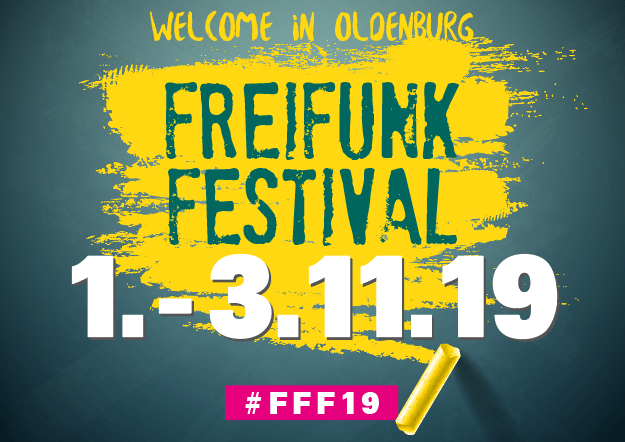 Banner: Welcome in Oldenburg. Freifunk-Festival 1.-3.11.19. #FFF19.